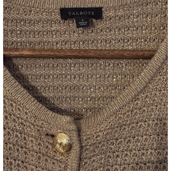 Talbots Womens Gold Metallic Knit Button Up Cardigan Sweater Sz S Shimmer - Picture 4 of 5